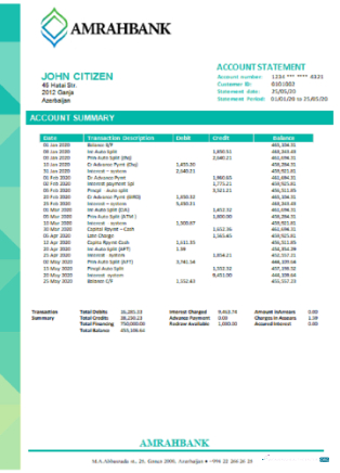 Download Azerbaijan Amrahbank bank statement word